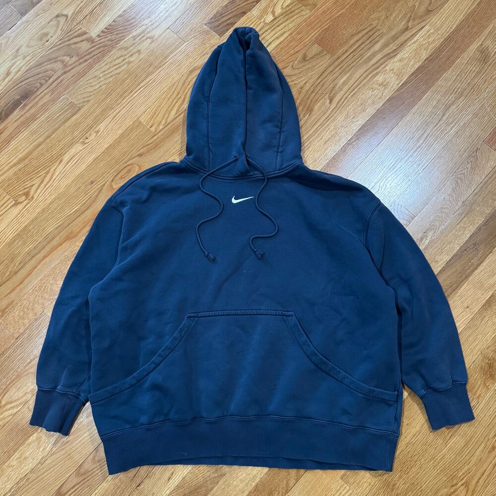 Nike Center Swoosh Hoodie Womens XL Oversize Navy Blue Sun Faded Pullover